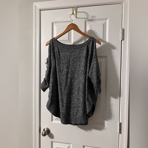 EXPRESS Cold-Shoulder Sweater in Gray, Size Medium